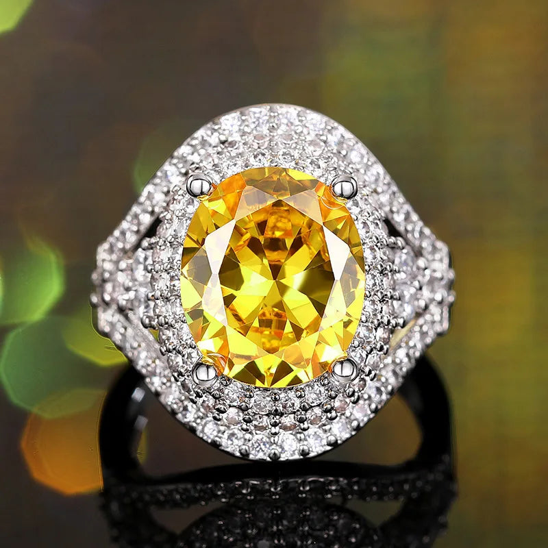 Elegant Yellow Cubic Zirconia Ring - Luxury Fashion Jewelry