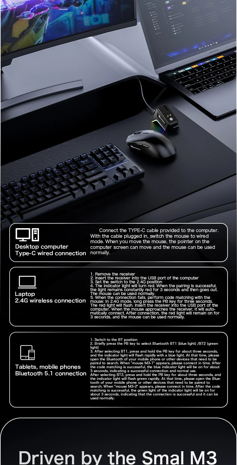 Premium Wireless Gaming Mouse - Tri-Mode PAW3311 Lightweight