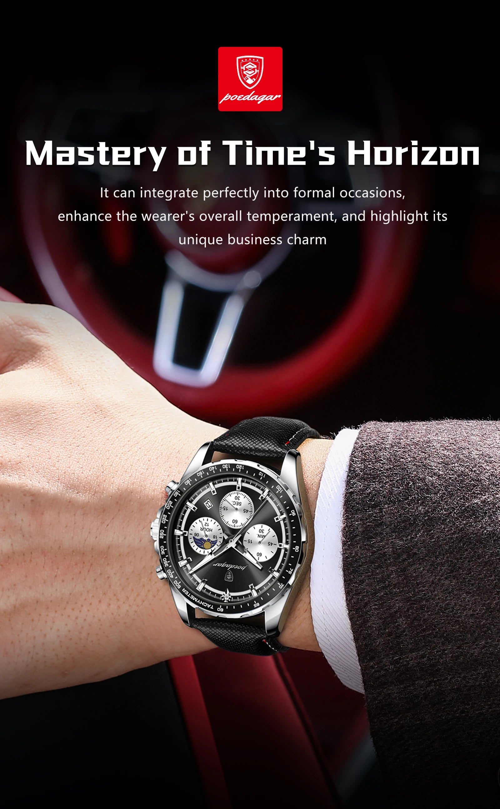 Premium Men's Leather Chronograph Watch - Luminous & Waterproof
