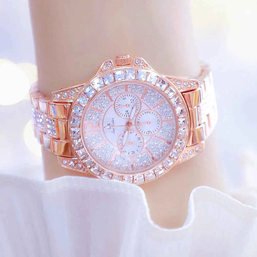 Elegant Women's Diamond Wrist Watch - Waterproof Silver Gold