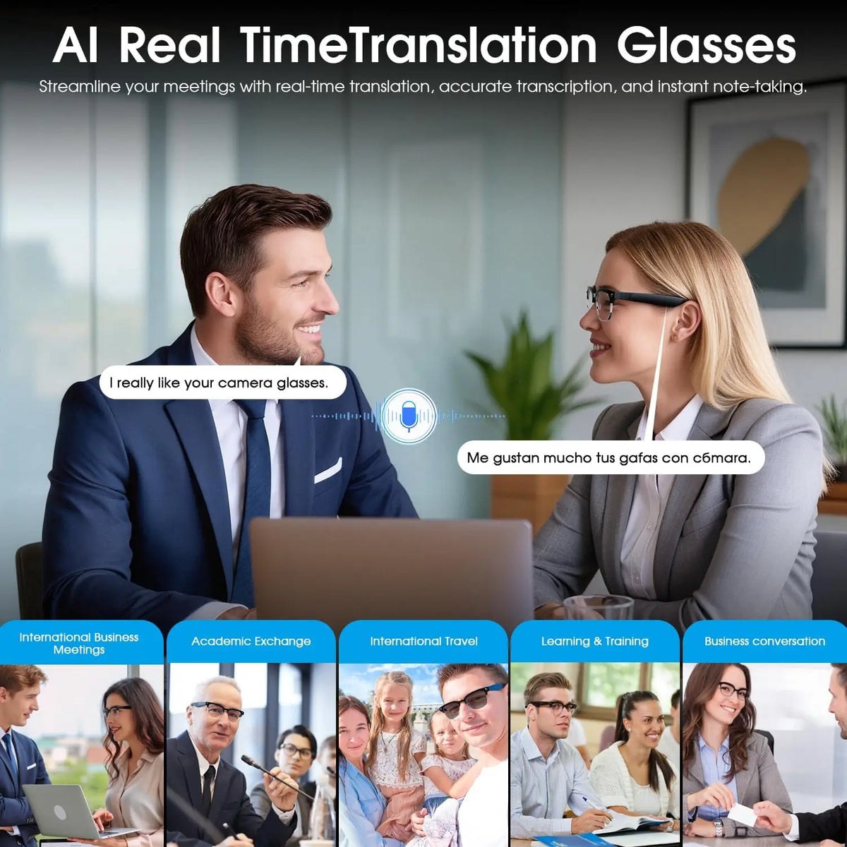 Smart Audio Glasses with HD Video & Voice Translation