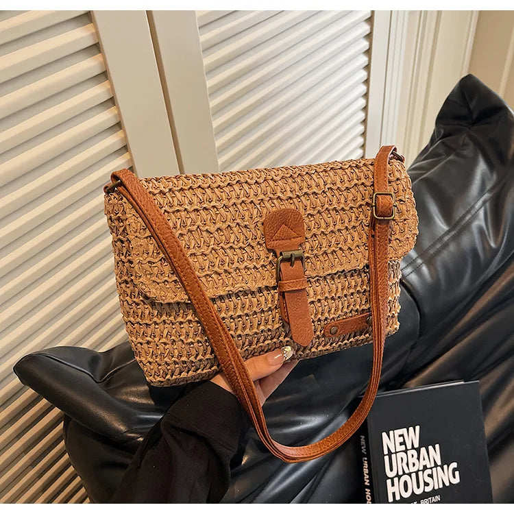 Elegant Straw Crossbody Bag - Chic Vacation & Casual Style