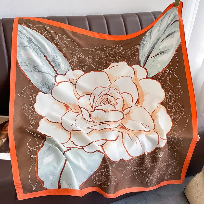 Luxury Square Silk Scarf - Elegant Tree Print Neck Shawl