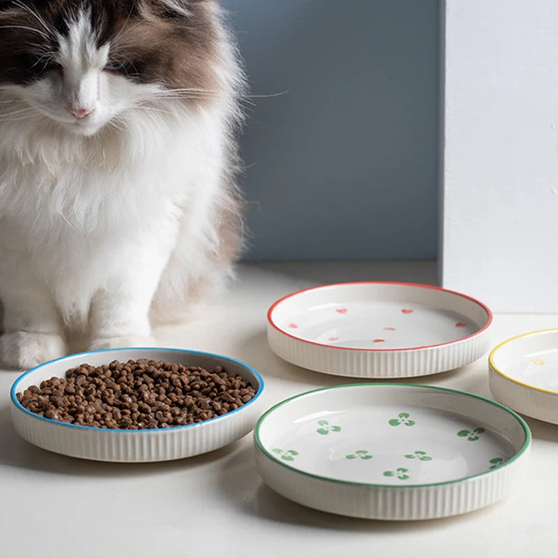 Ceramic Cat Bowl - rounded white ceramic pet food and water dish