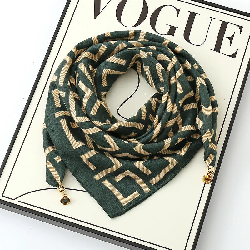Luxury Silk Square Scarf - Magnetic Buckle & Print