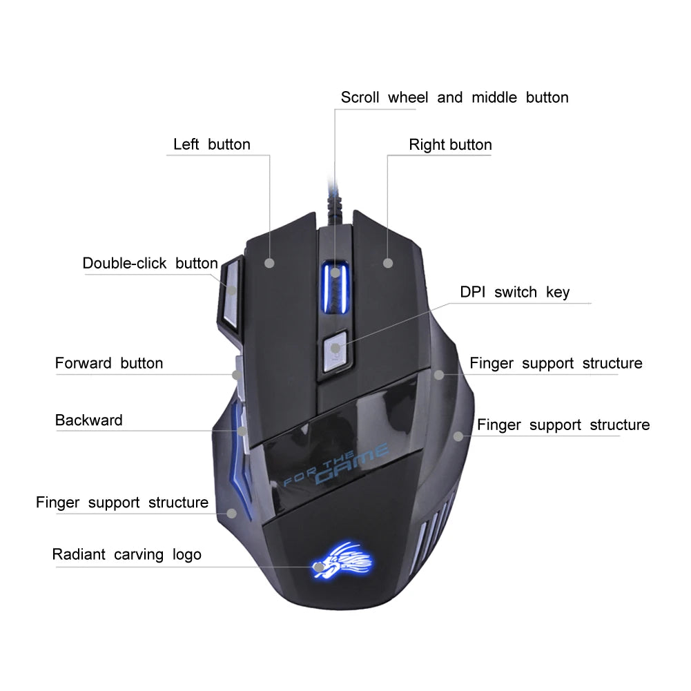 Premium Wired Gaming Mouse - Ergonomic 7-Button with 5500 DPI