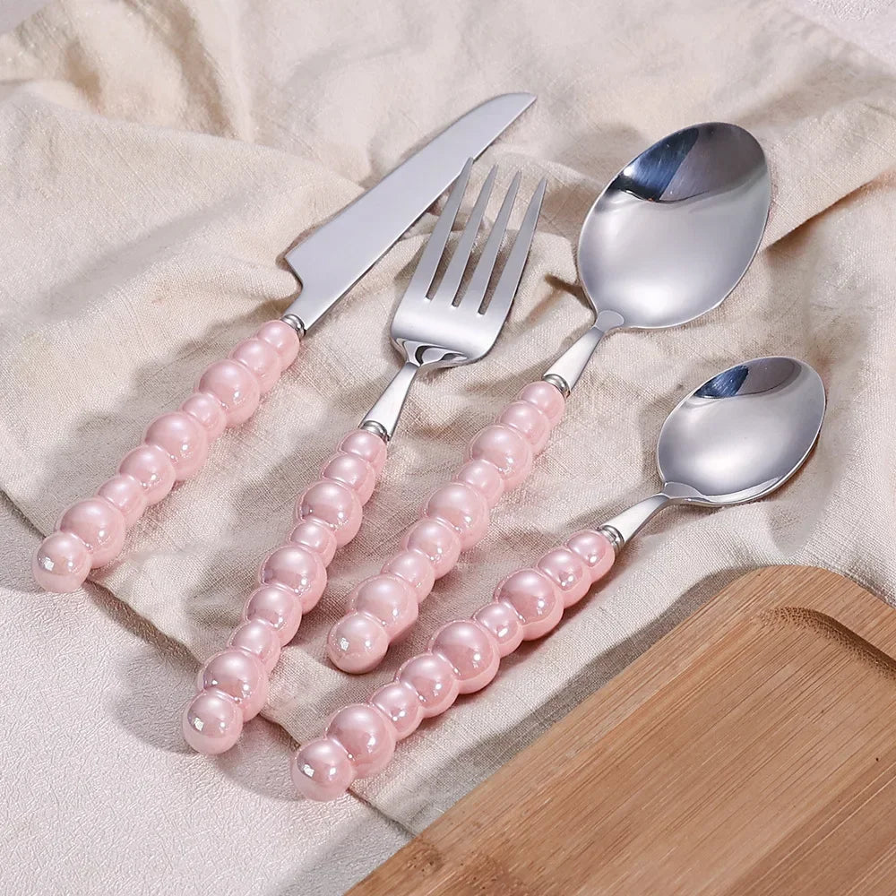 Luxury Pearl Flatware Set - Premium Ceramic Handle Cutlery