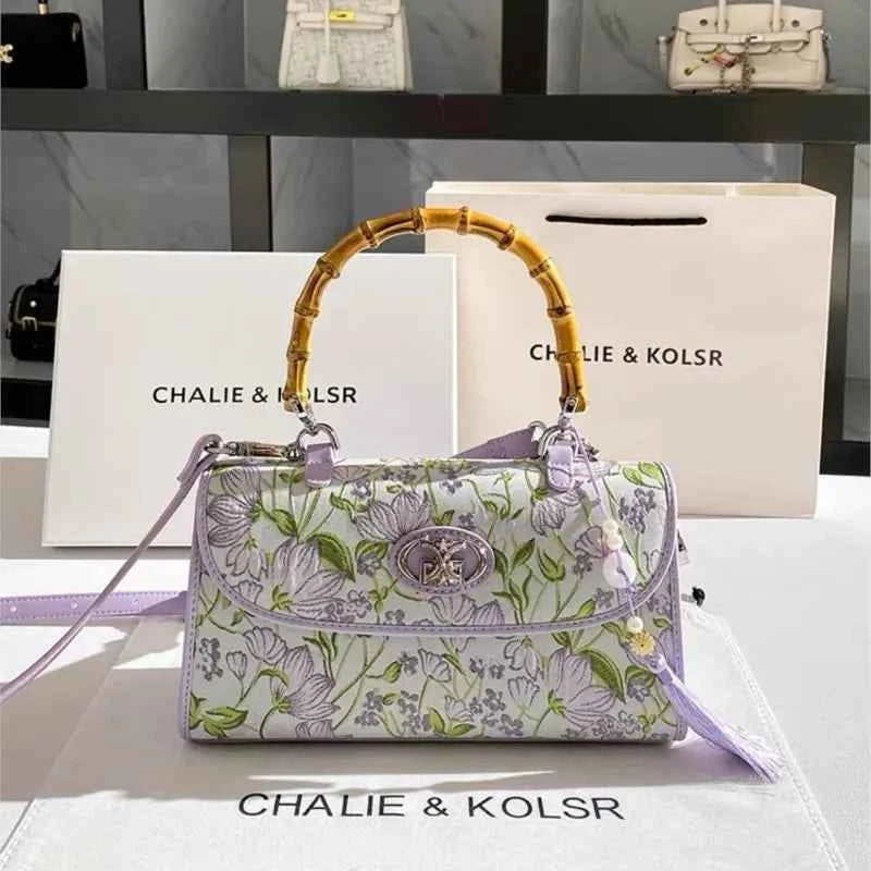 Elegant Embroidered Bamboo Handbag - Chinese Style