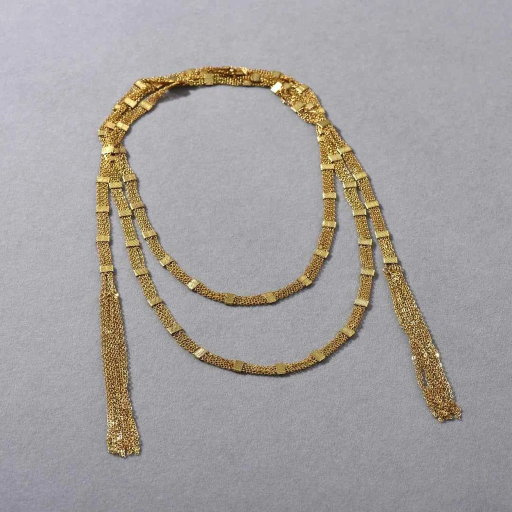Luxury Golden Zircon Long Fringed Necklace - Italian Niche Design
