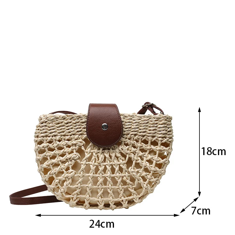 Elegant Straw Semicircle Bag - Chic Summer Crossbody