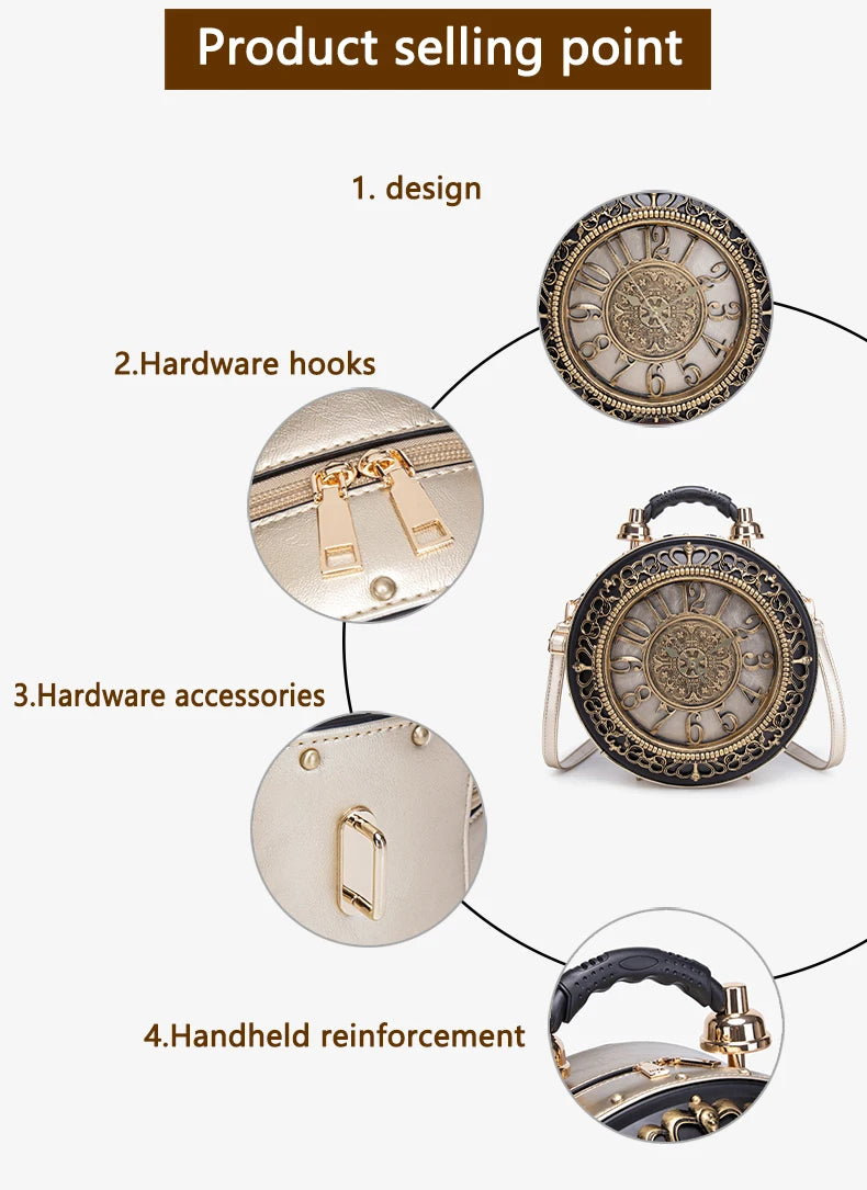 Elegant Clock Handbag - Unique Design Crossbody Bag
