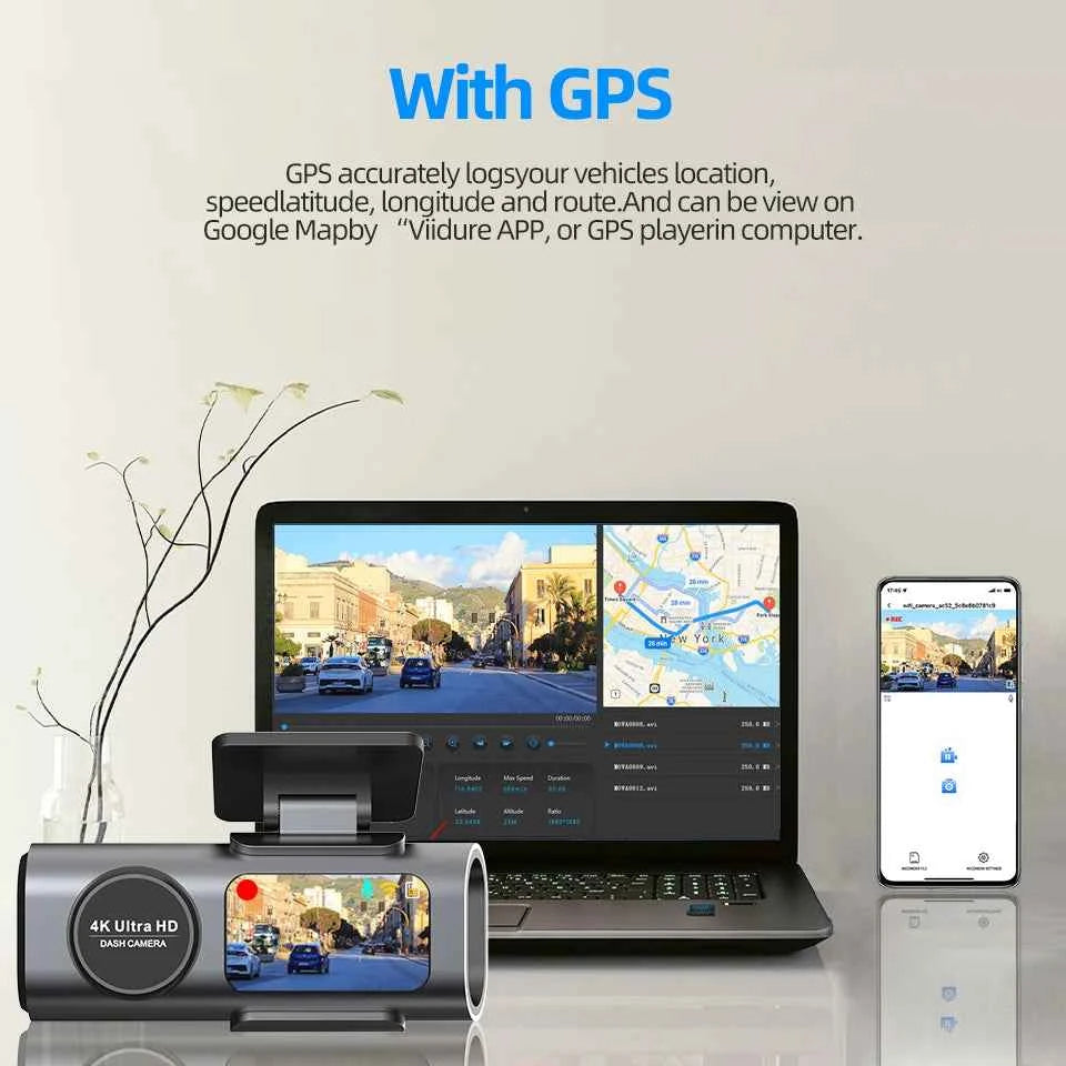 Professional 4K Dash Cam - Night Vision & Built-In Wi-Fi