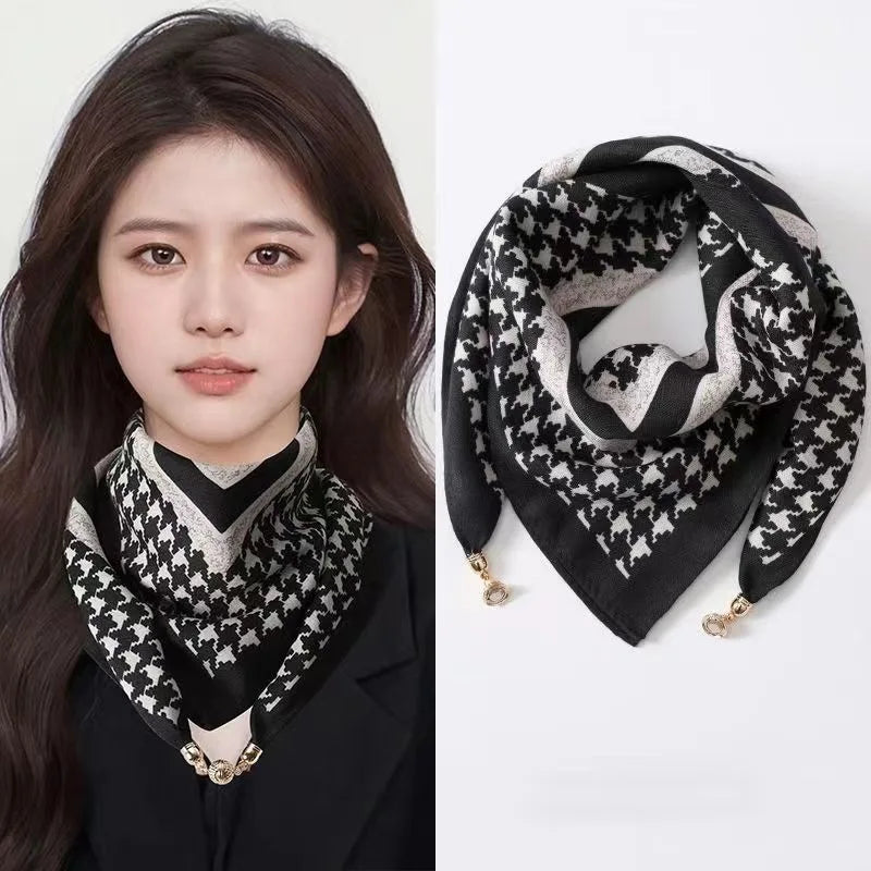Luxury Silk Square Scarf - Magnetic Buckle & Print