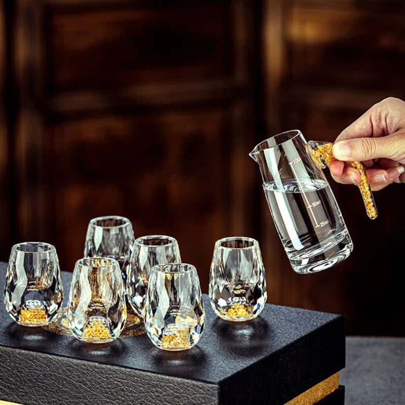 Elegant Crystal Vodka Glass - Double Bottom Gold Foil