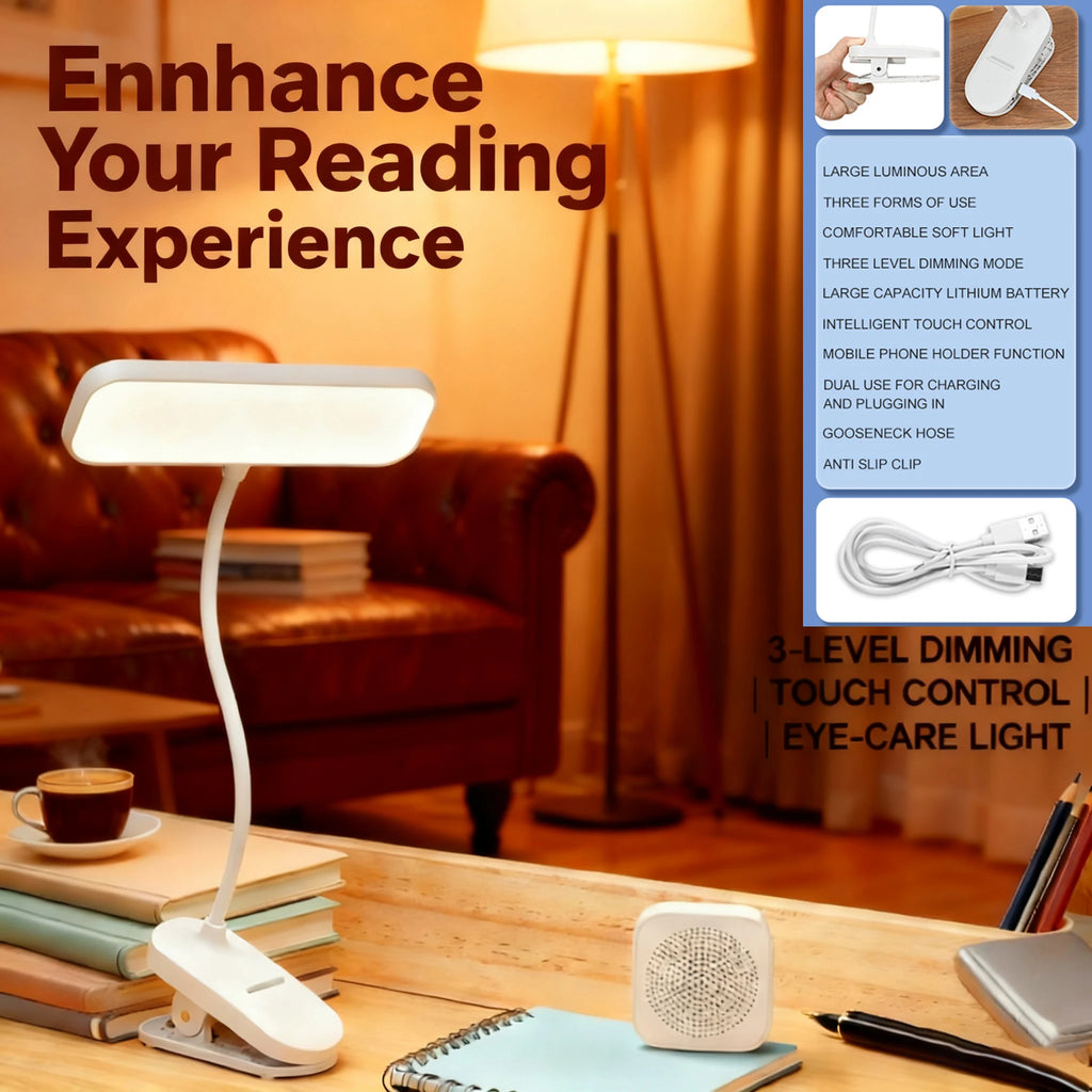 Premium LED Clip-On Desk Lamp - 3 Color & Touch Control