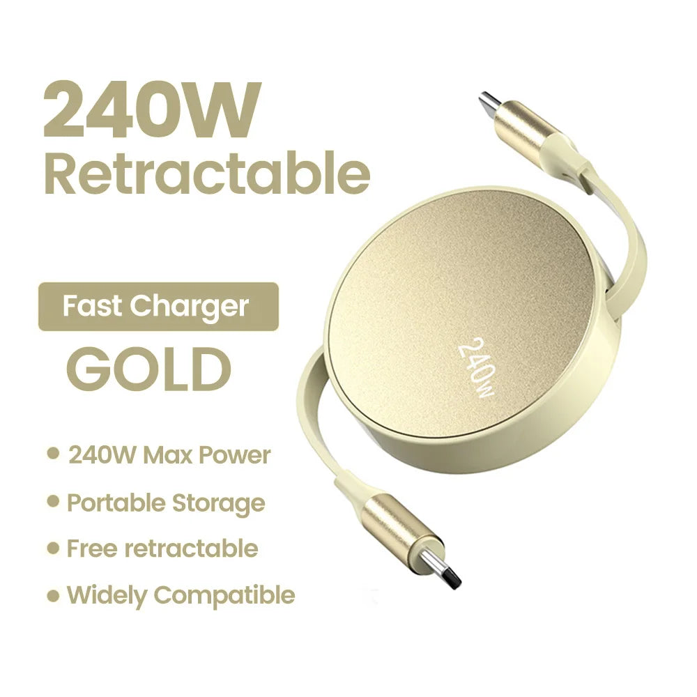 Retractable 240W USB C to USB C Fast Charging Cable - Premium PD Data Cord