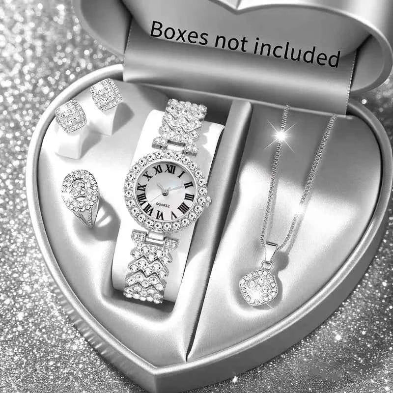 Luxury Rhinestone Women's Watch Jewelry Set - Roman Quartz