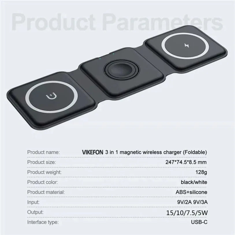 3-in-1 Wireless Charger - Magnetic Fast Charging Pad for Apple Devices