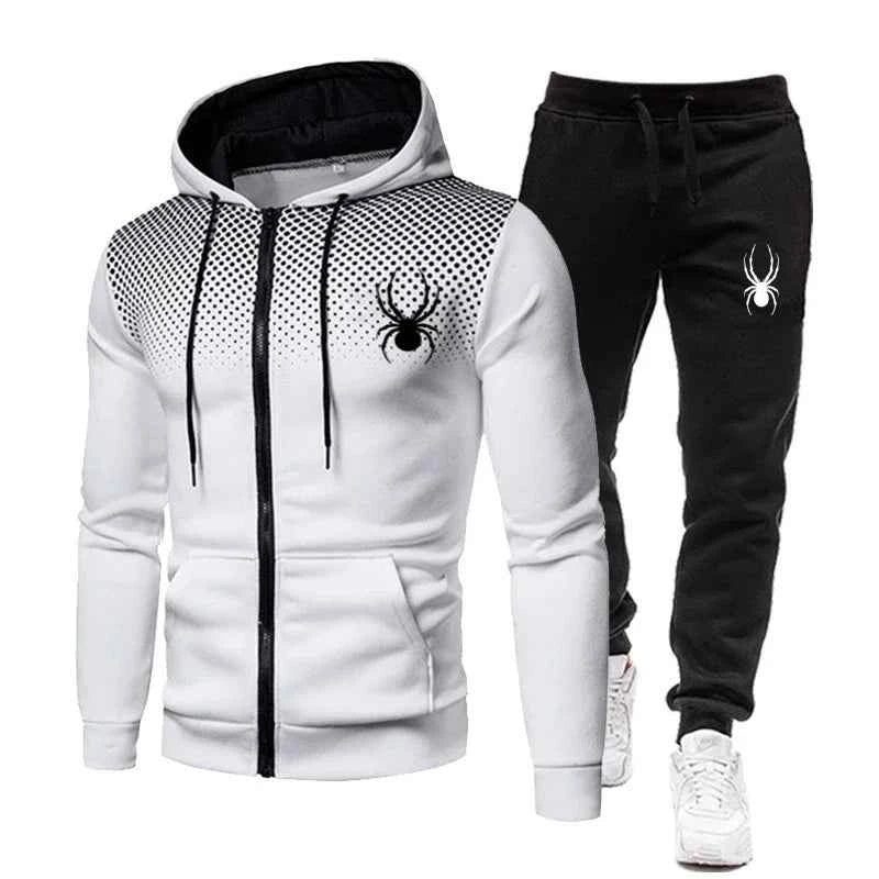 Premium Men's Spider Print Zip Tracksuit - Athletic Jogging Set