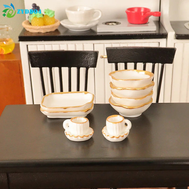 Premium Dollhouse Dinnerware Set - Miniature Kitchen Tableware