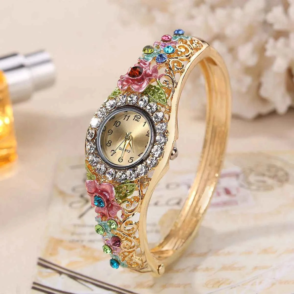 Elegant Flower Diamond Watch - Stainless Steel Quartz
