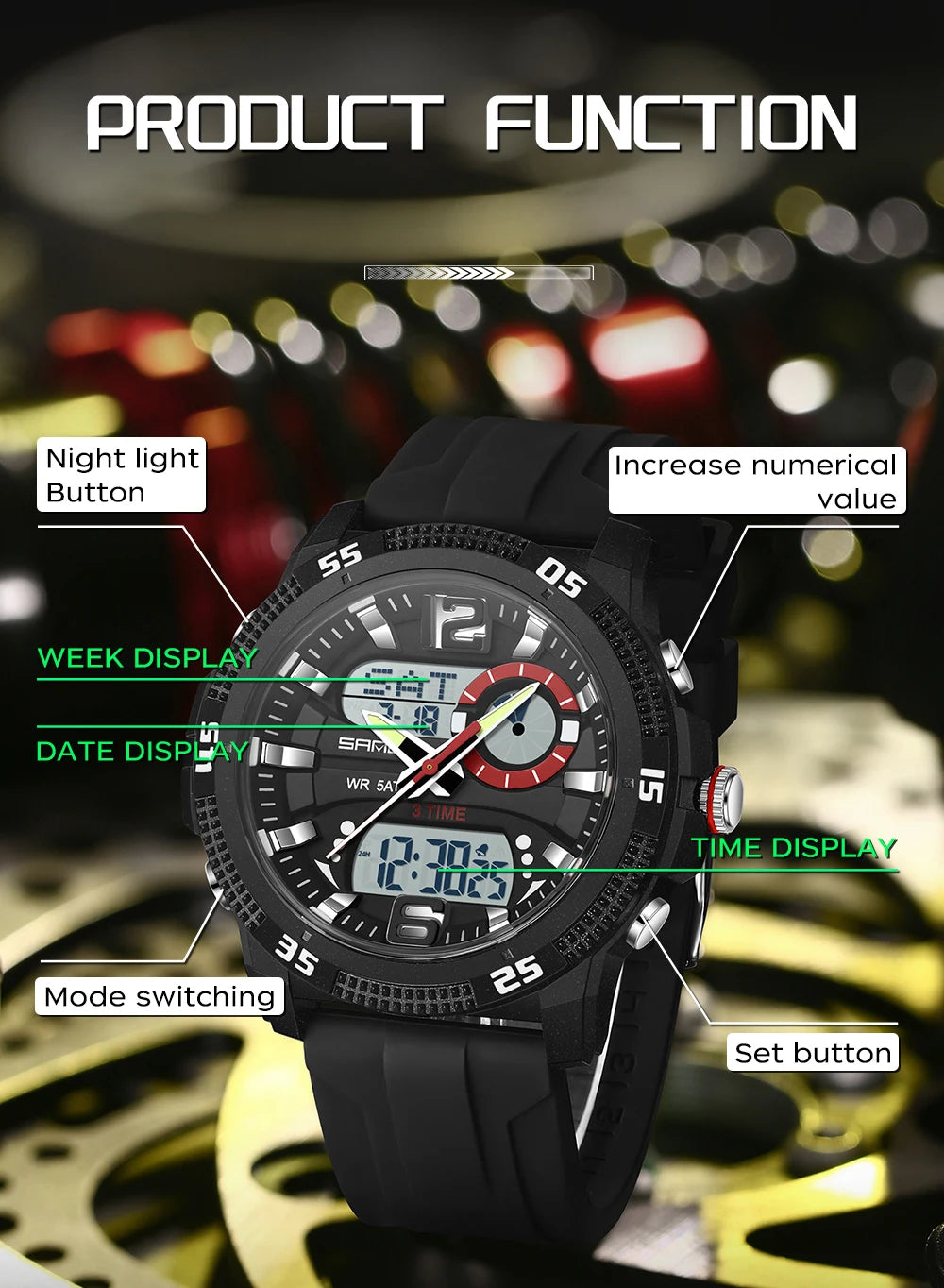 Premium Men's Sports Watch - Dual Time LED