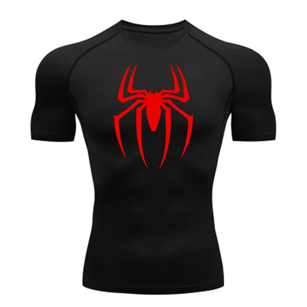 Men's Spider Printed Sports Top - Breathable Quick-Drying Fitness Tee
