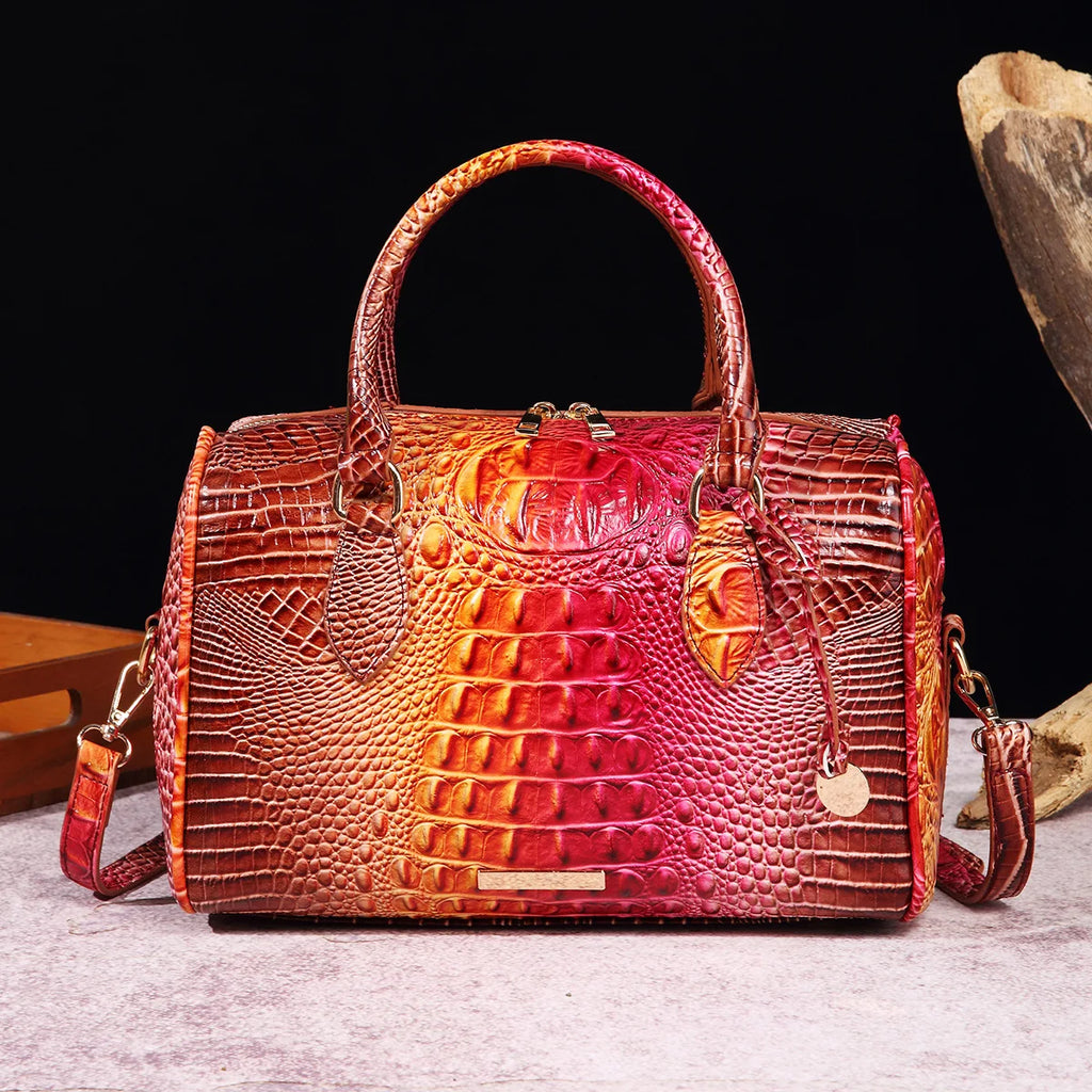 Elegant Crocodile Pattern Boston Bag