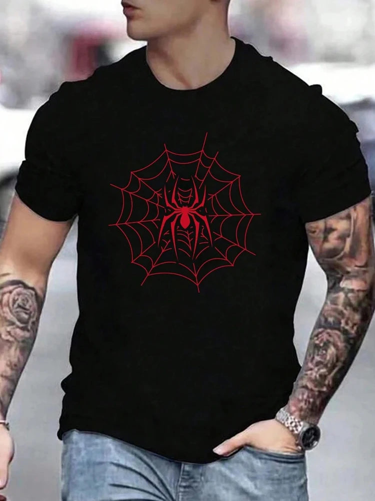 Premium Spider Print Men's T-Shirt - Streetwear Short Sleeve Tee