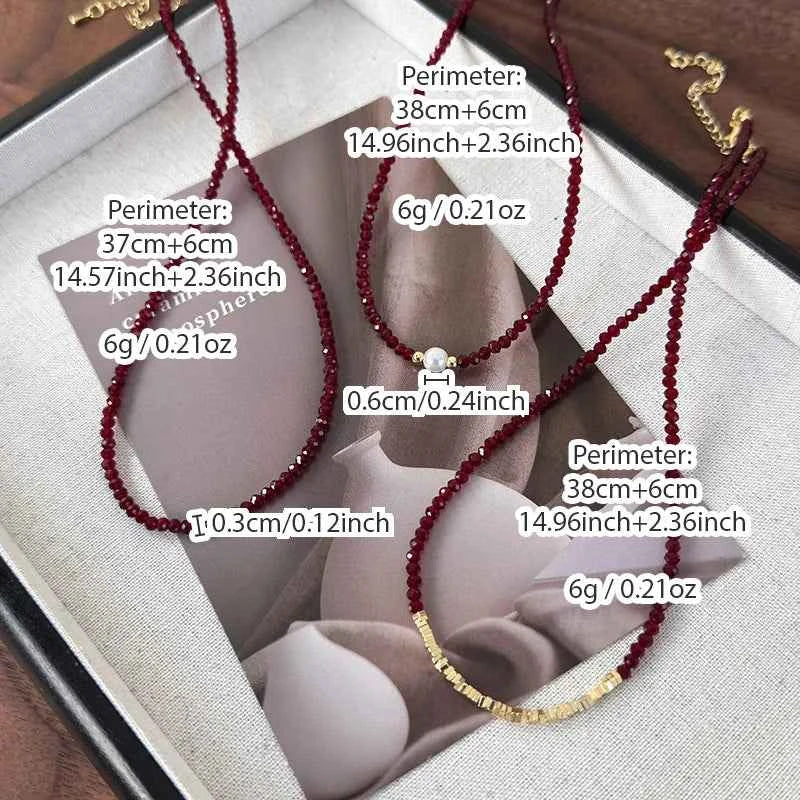 Elegant Red Pearl Glass Bead Necklace - Luxury Collarbone Chain