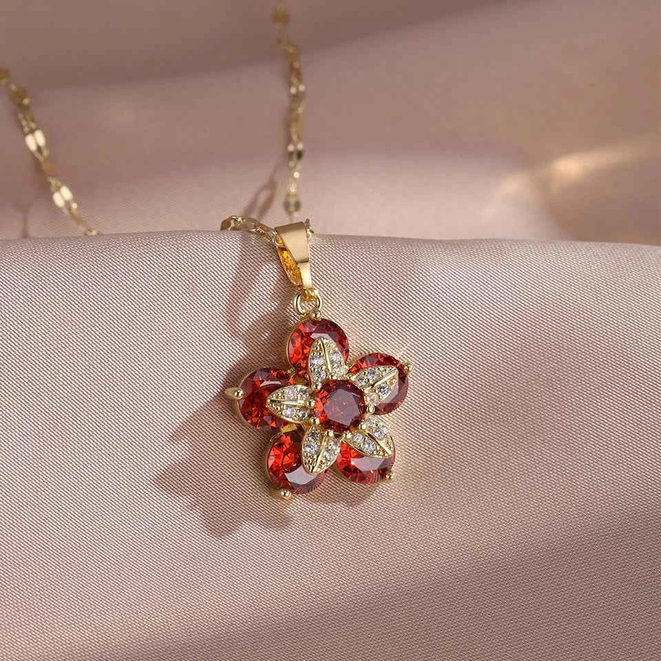 Elegant Gold Flower Pendant Necklace - Premium Spin Zircon Jewelry