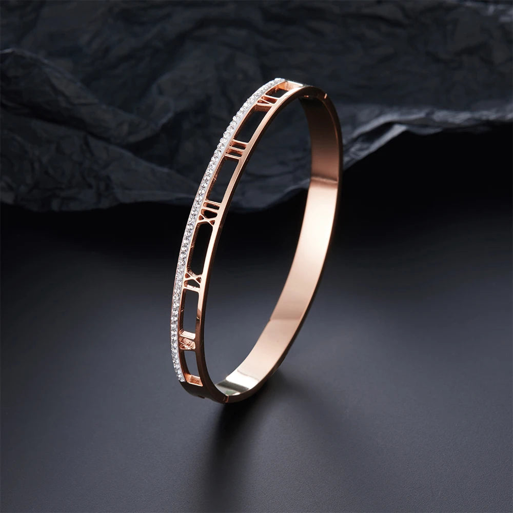 Luxury Crystal Roman Numeral Bracelet - Unisex Stainless Steel
