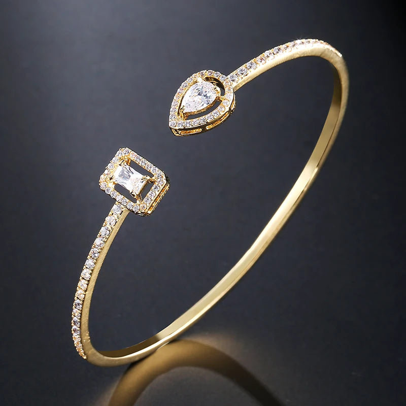 Elegant Gold Cuff Bangle - Cubic Zirconia Bracelets