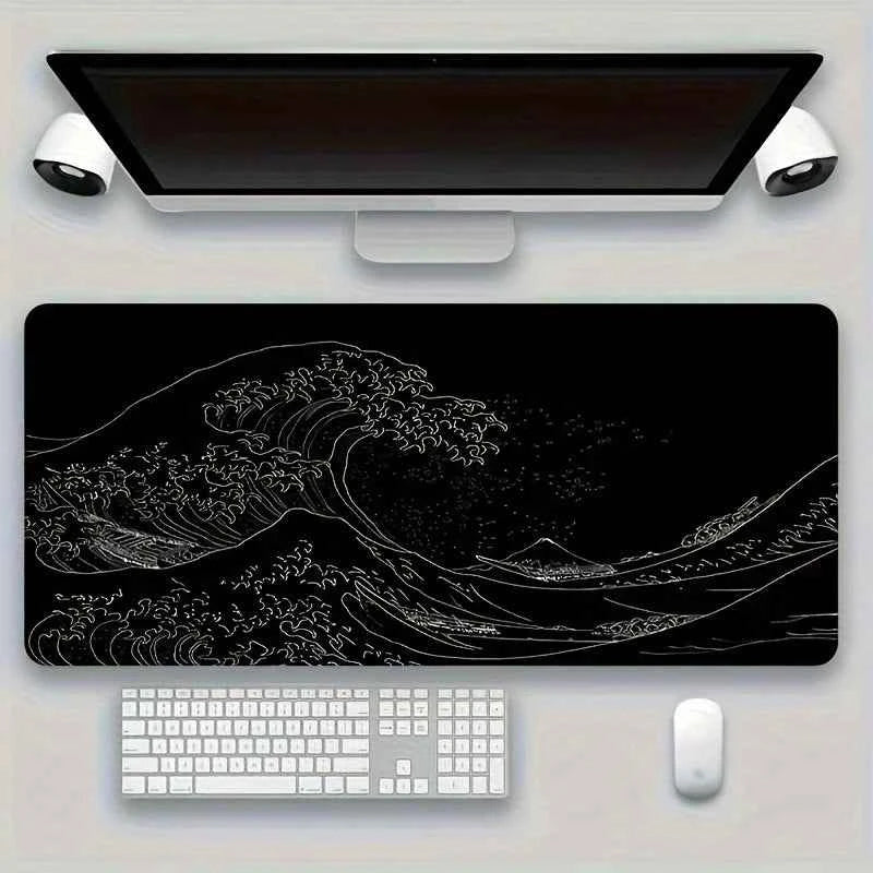 Large gaming mouse pad - black stitched edges with smooth surface on desk