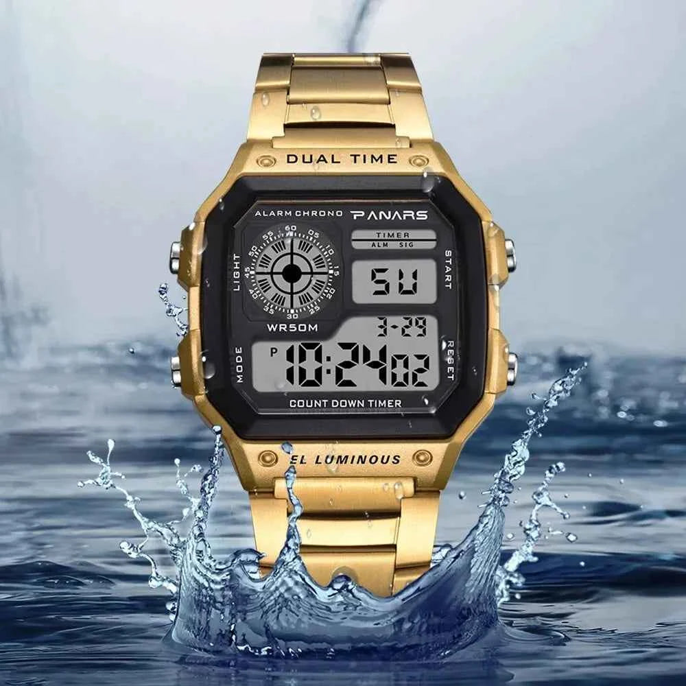 Luxury Men's Digital Watch - Stainless Steel Sport Wristwatch