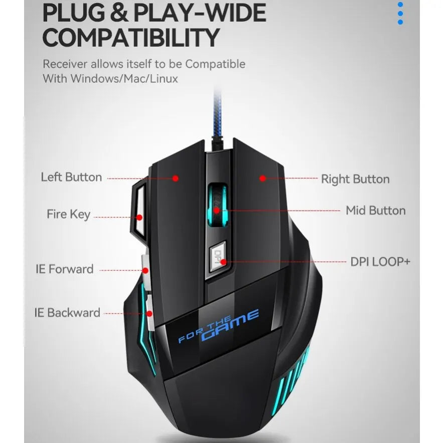 Premium Ergonomic Gaming Mouse - RGB Backlit 7D Esports Wired