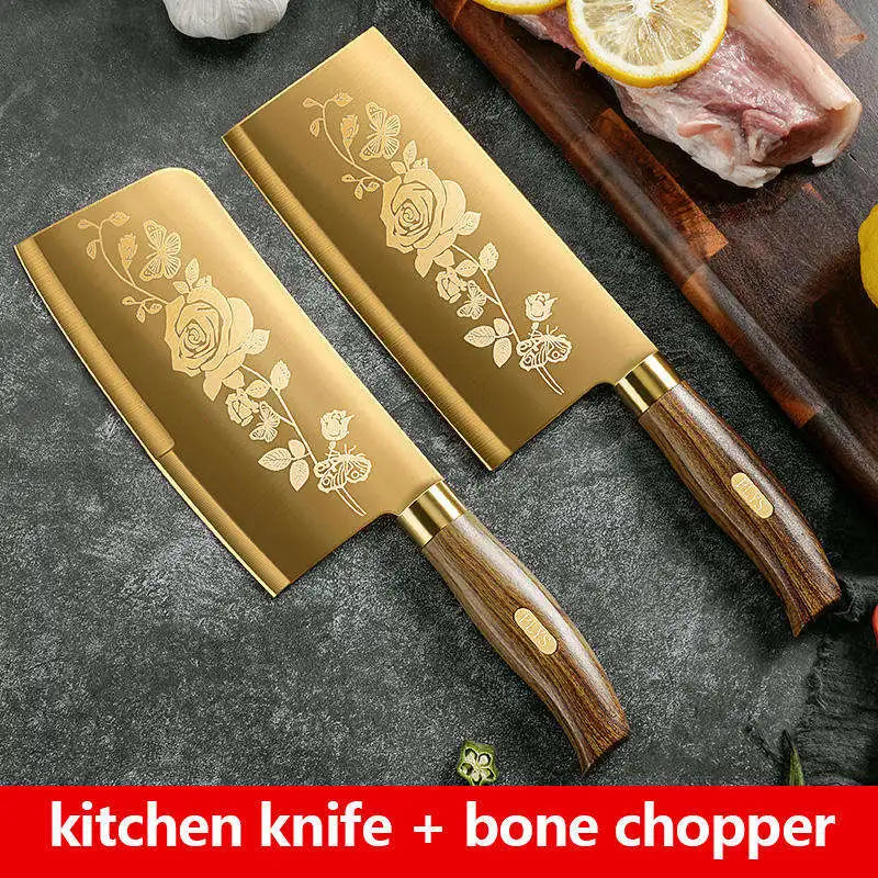 Luxury 4-Piece Chef Knife Set - Golden Rose Pattern Stainless Steel