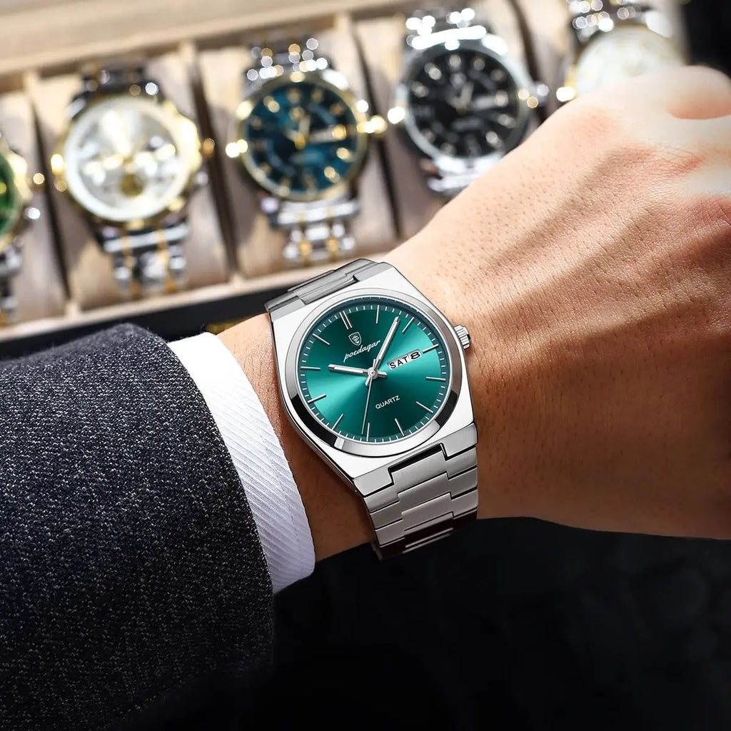 Luxury Men's Quartz Watch - Waterproof Stainless Steel Wristwatch