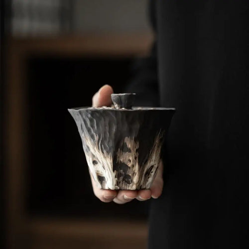 Elegant Embossed Lotus Ceramic Tea Gaiwan - Wabi Sabi Style