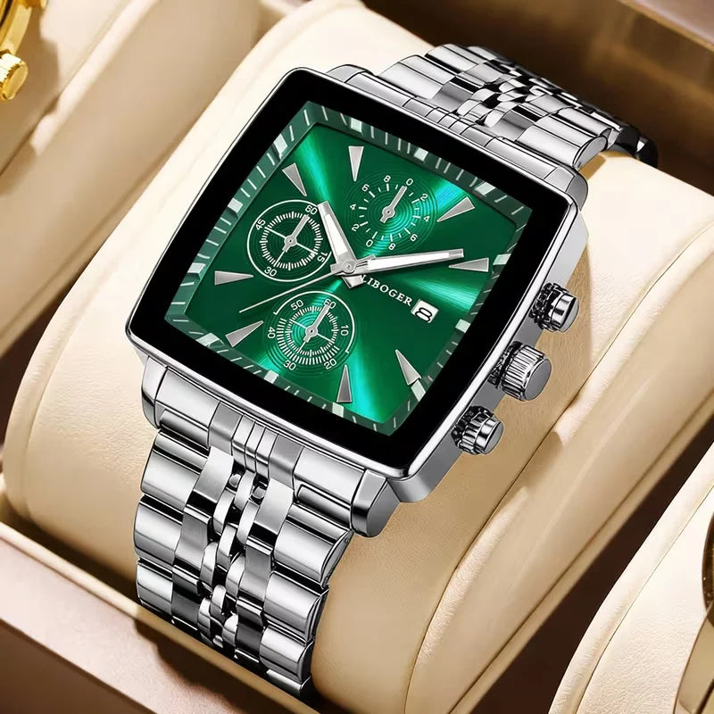 Luxury Square Dial Quartz Watch - Stainless Steel Business Watch