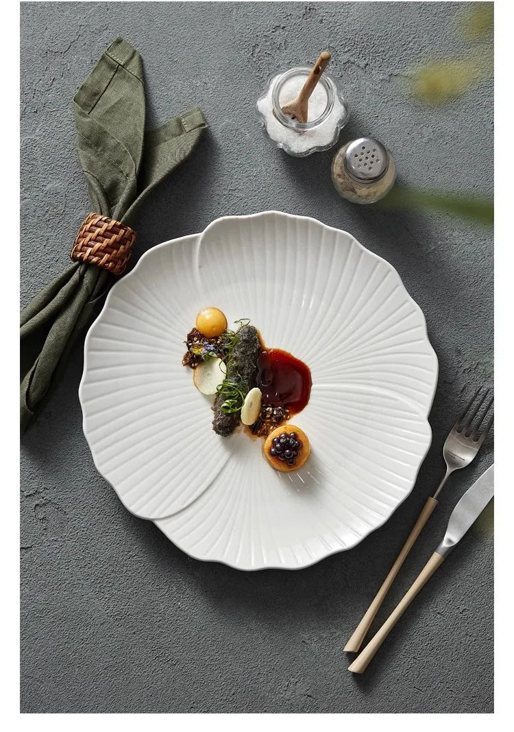 Elegant White Ceramic Dinner Plates Set - Modern Tableware