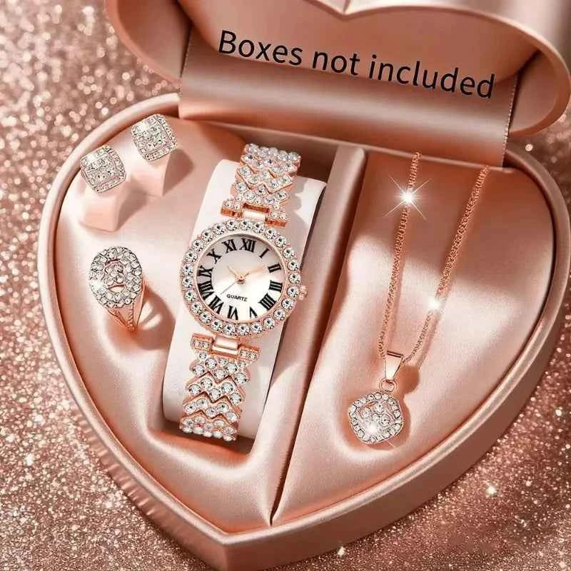 Luxury Rhinestone Women's Watch Jewelry Set - Roman Quartz