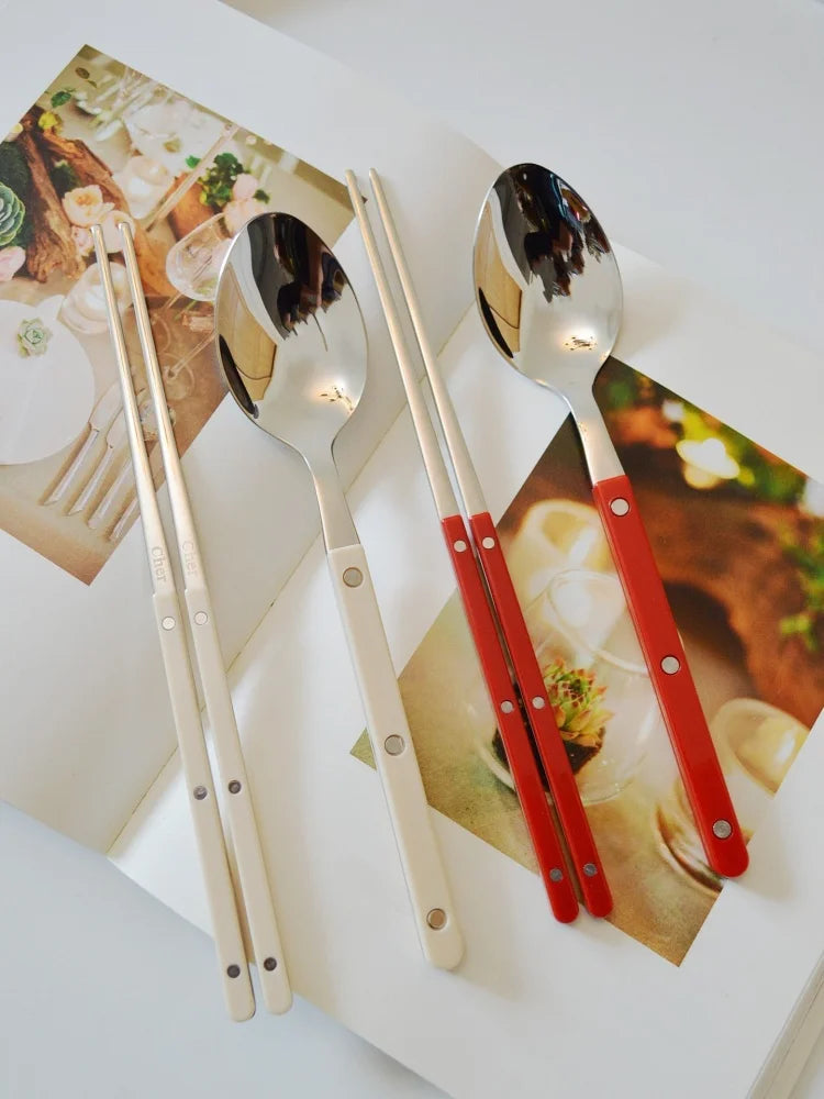Korean Style Utensil Set - Dark blue 304 stainless steel chopsticks and spoon