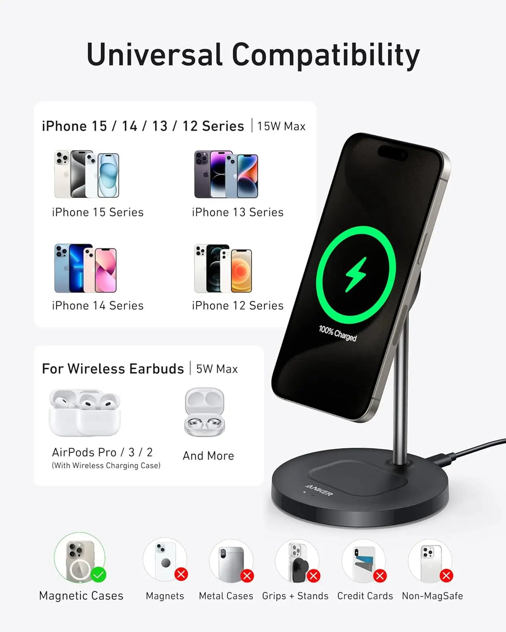 Premium Qi2 Wireless Charger Stand - Fast 15W Magnetic Charging