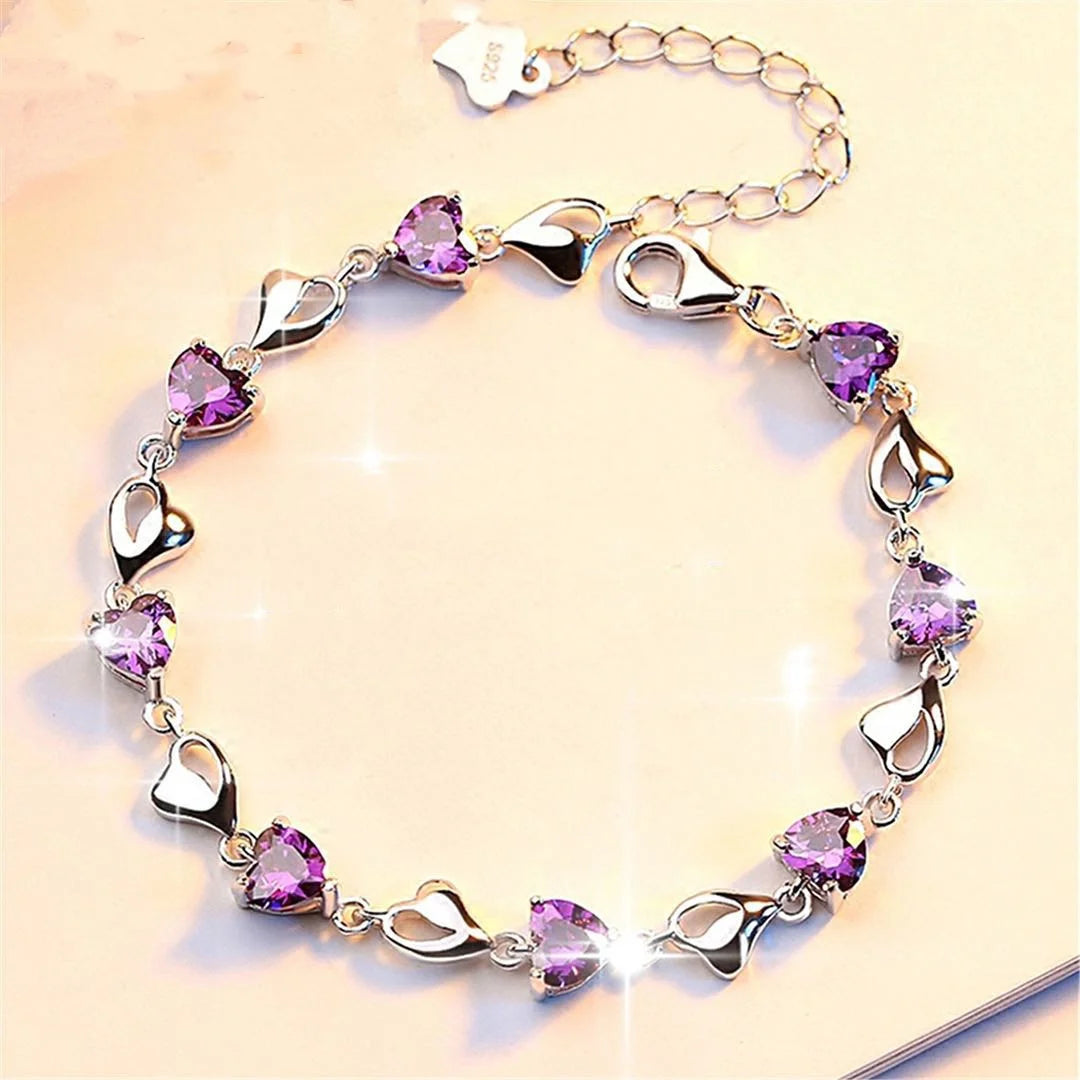 Elegant Sterling Silver Zircon Bracelet - Purple Blue Crystal
