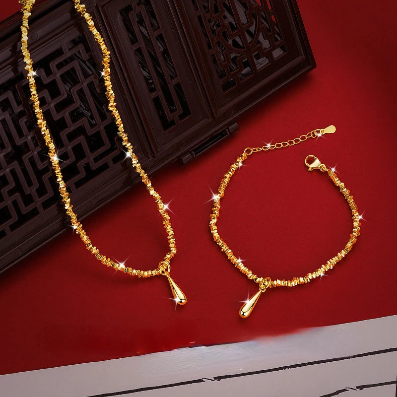 Elegant Gold Water Droplet Jewelry Set - Bracelet & Necklace