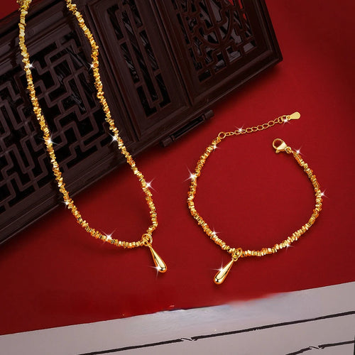 Elegant Gold Water Droplet Jewelry Set - Bracelet & Necklace