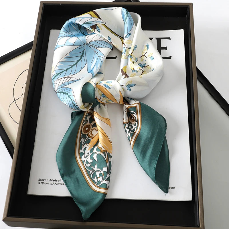 Luxury Silk Square Scarf - Elegant Satin Print Neck Wrap