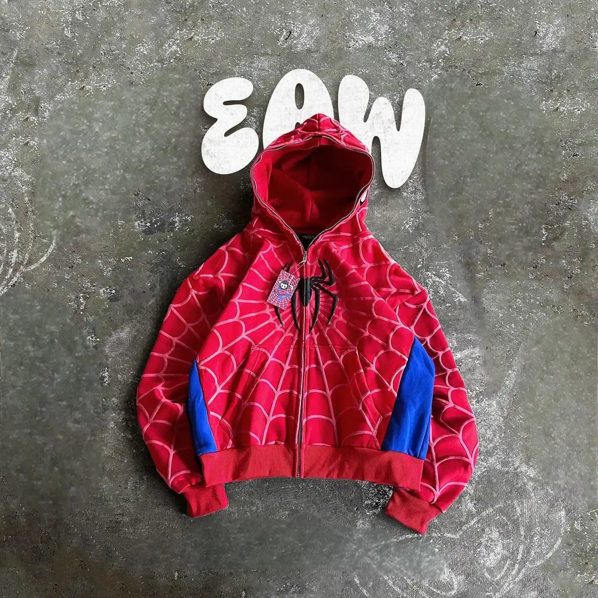 Vintage Spider Patchwork Zip Hoodie - Gothic Y2K Streetwear