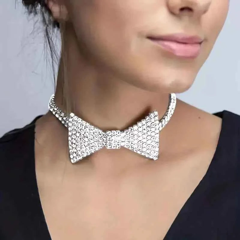 Elegant Crystal Bow Necklace - Rhinestone Jewelry Accessory